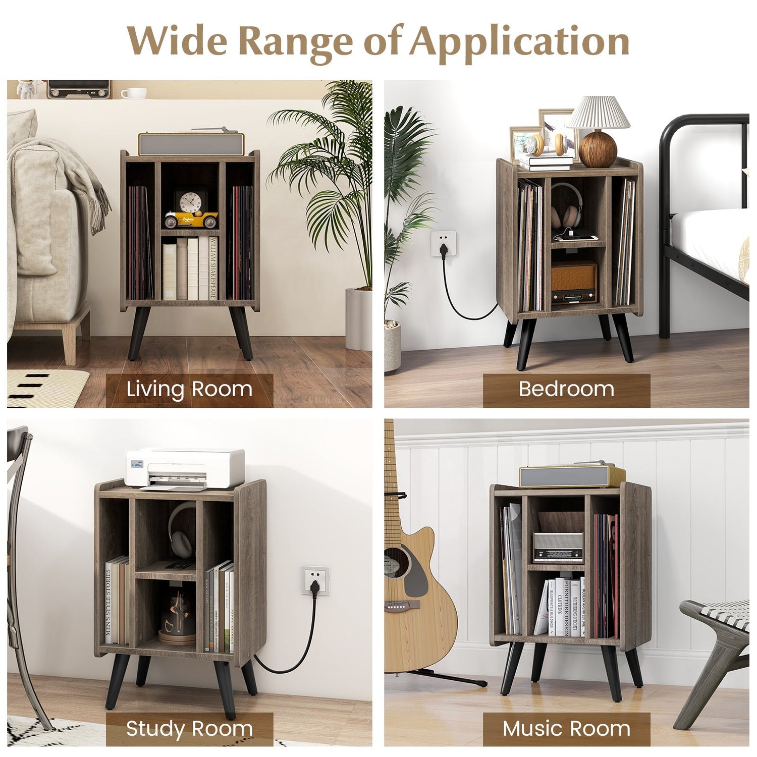 Vinyl Record Storage Turntable Stand with 4 Open Shelves