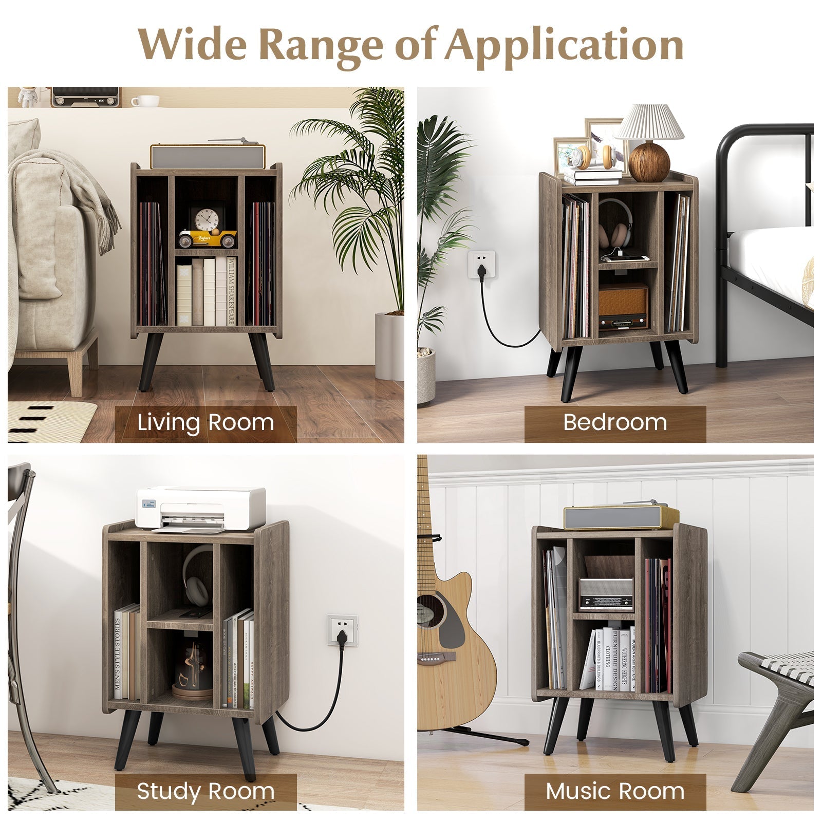 Vinyl Record Storage Turntable Stand with 4 Open Shelves