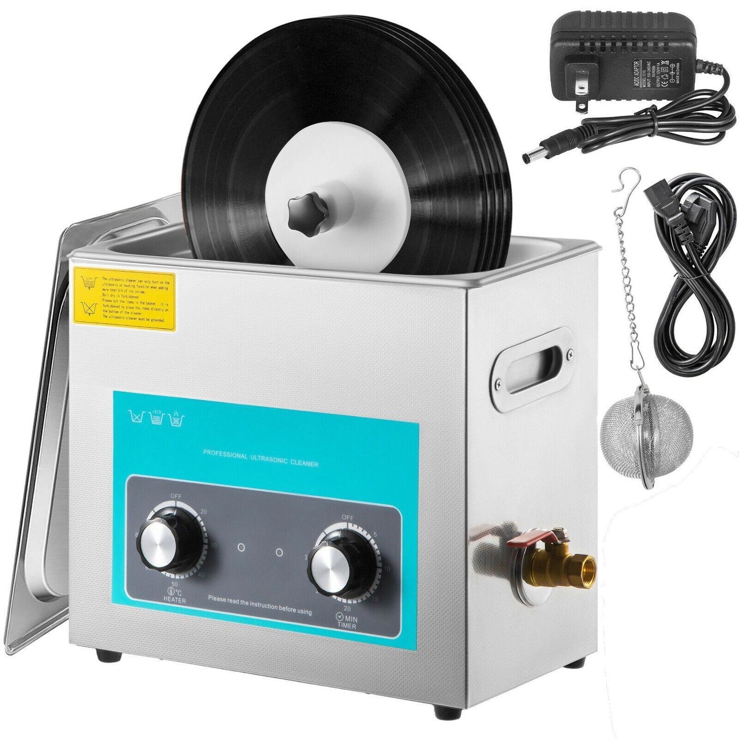 Ultrasonic Vinyl Record Cleaner 6L 40kHz Vinyl Ultrasonic Cleaning Machine Knob Control Record Ultrasonic Cleaner 4 Records Vinyl Sonic Cleaner Stainless Steel Tank w/Mechanical Heater &amp; Timer